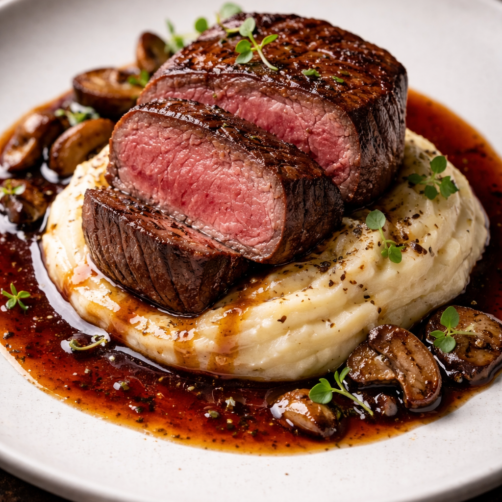 Beef Fillet, Truffle Mash & Red Wine Jus