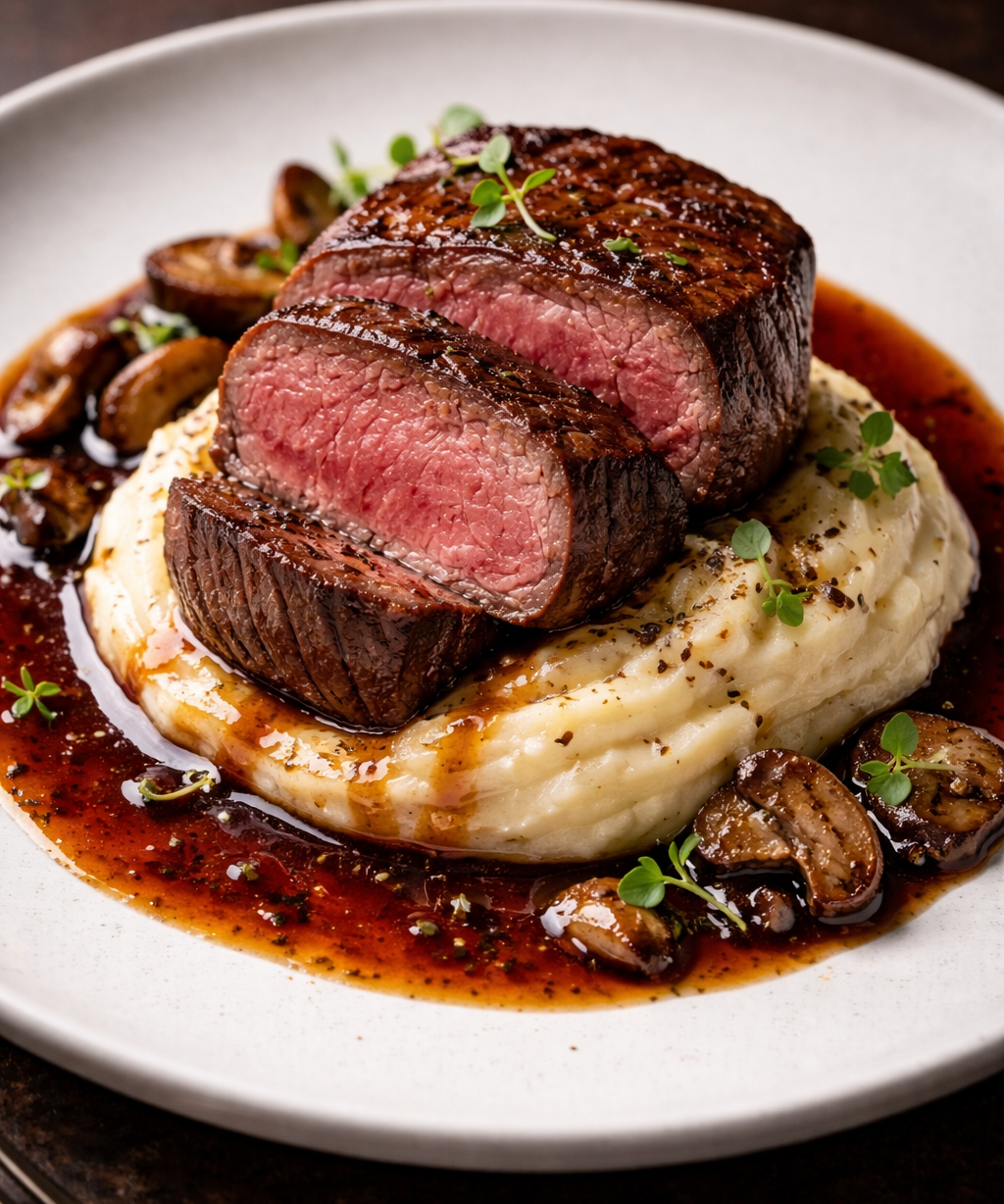 Beef Fillet, Truffle Mash & Red Wine Jus