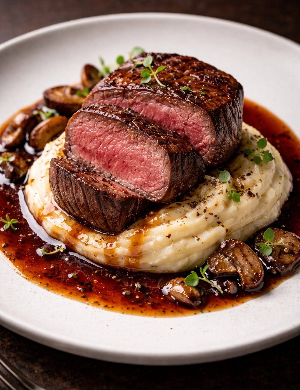 Beef Fillet, Truffle Mash & Red Wine Jus