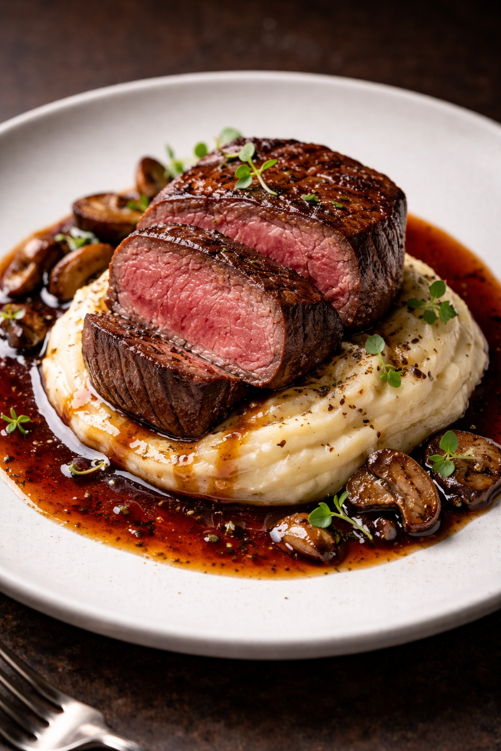 Beef Fillet, Truffle Mash & Red Wine Jus