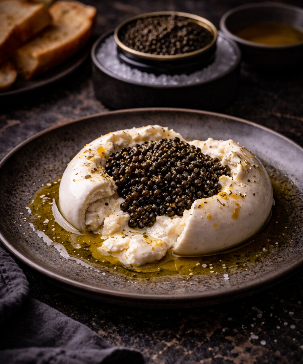 Beluga Caviar, Burrata & Olive Oil