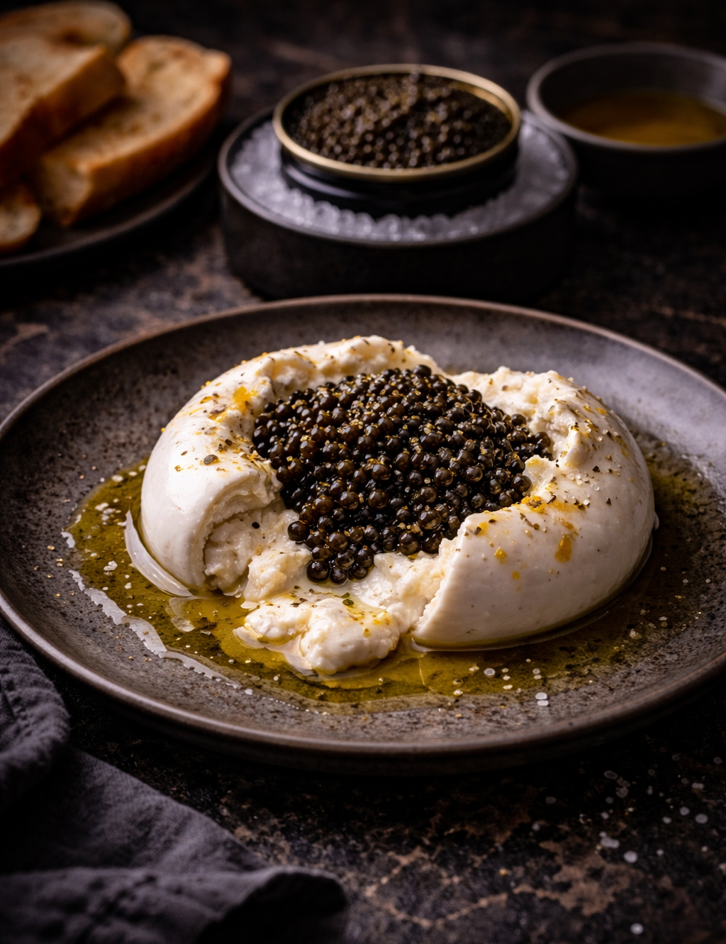 Beluga Caviar, Burrata & Olive Oil