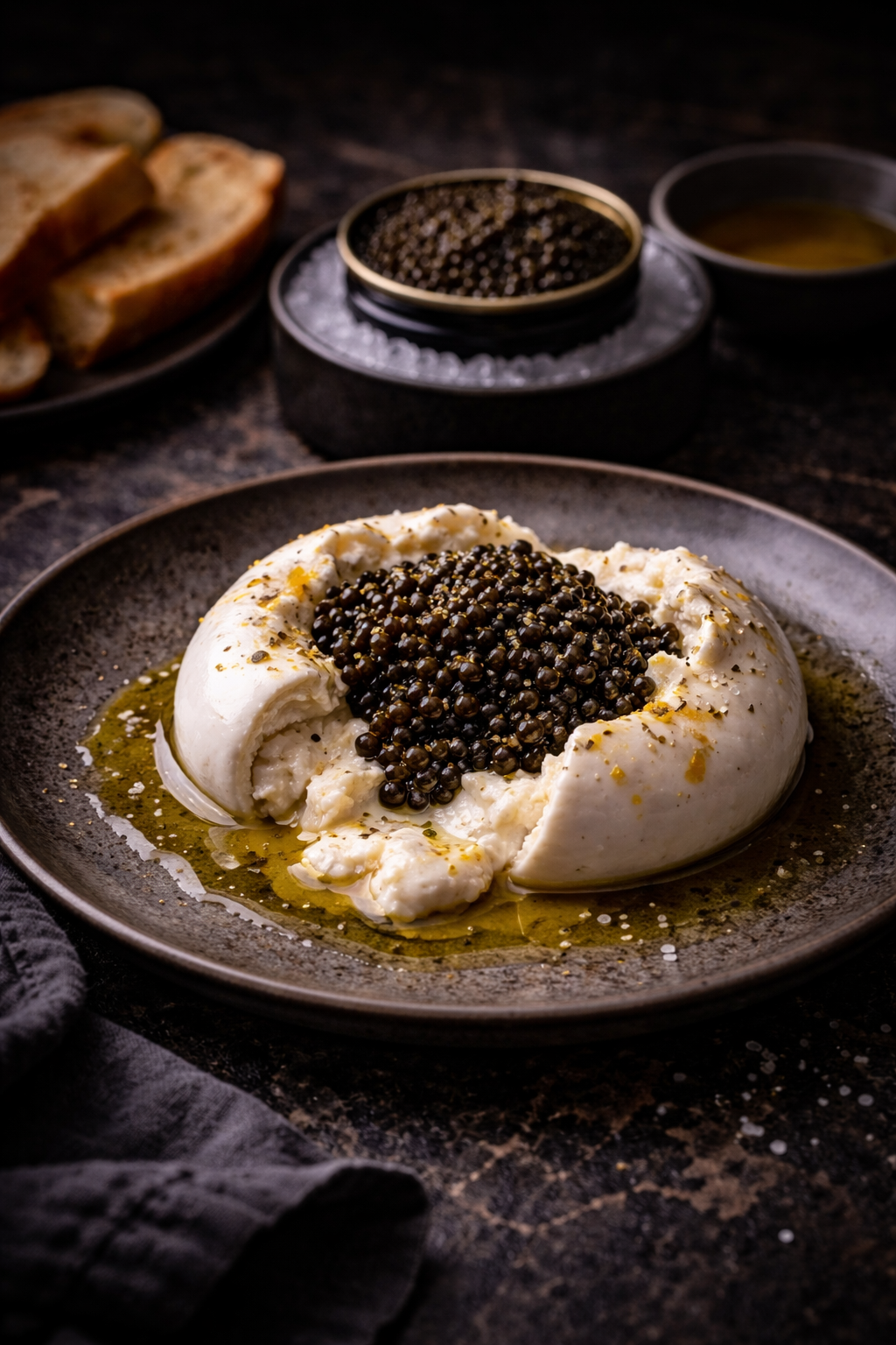Beluga Caviar, Burrata & Olive Oil
