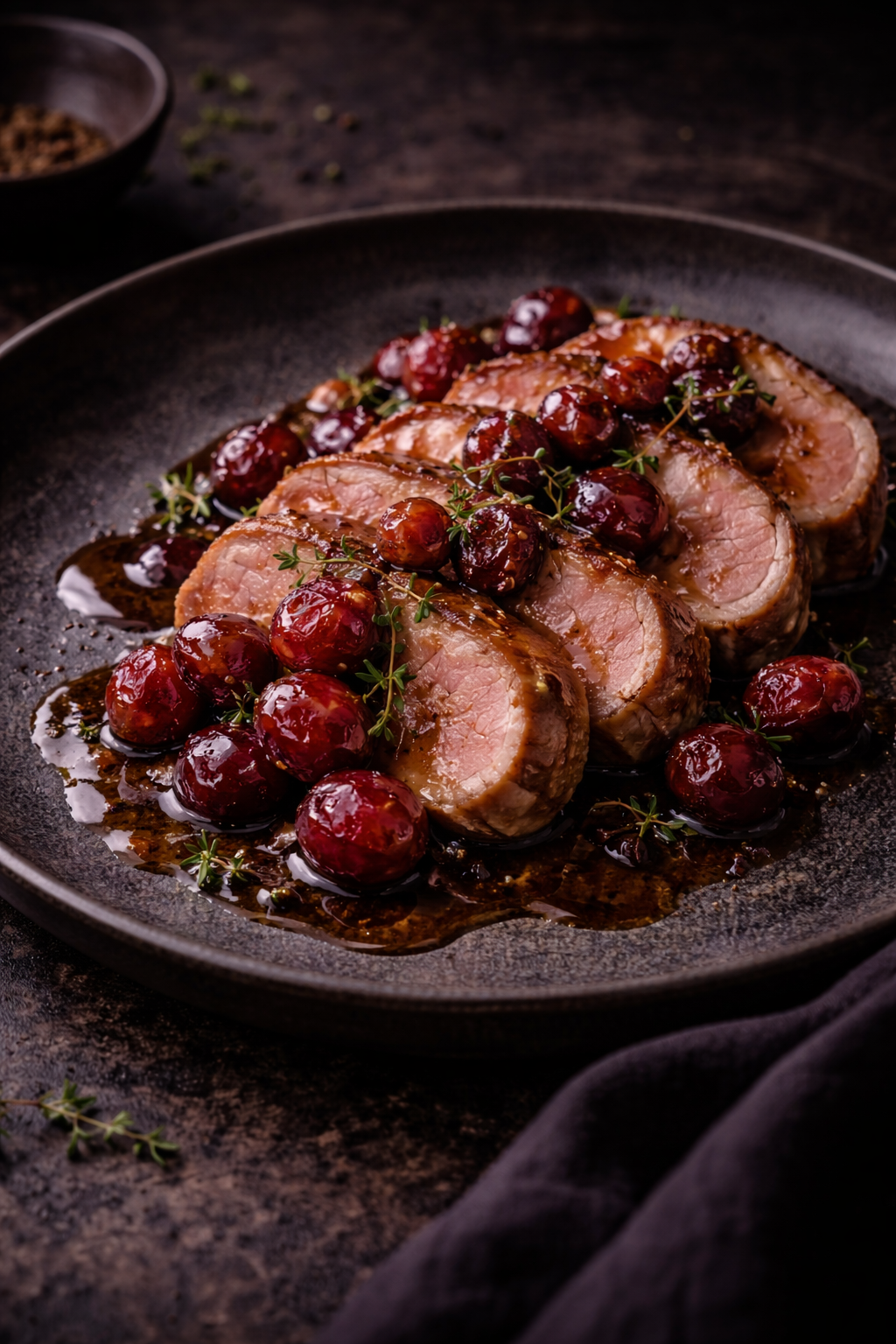 Roasted Iberico Pork, Pedro Ximénez & Charred Grapes