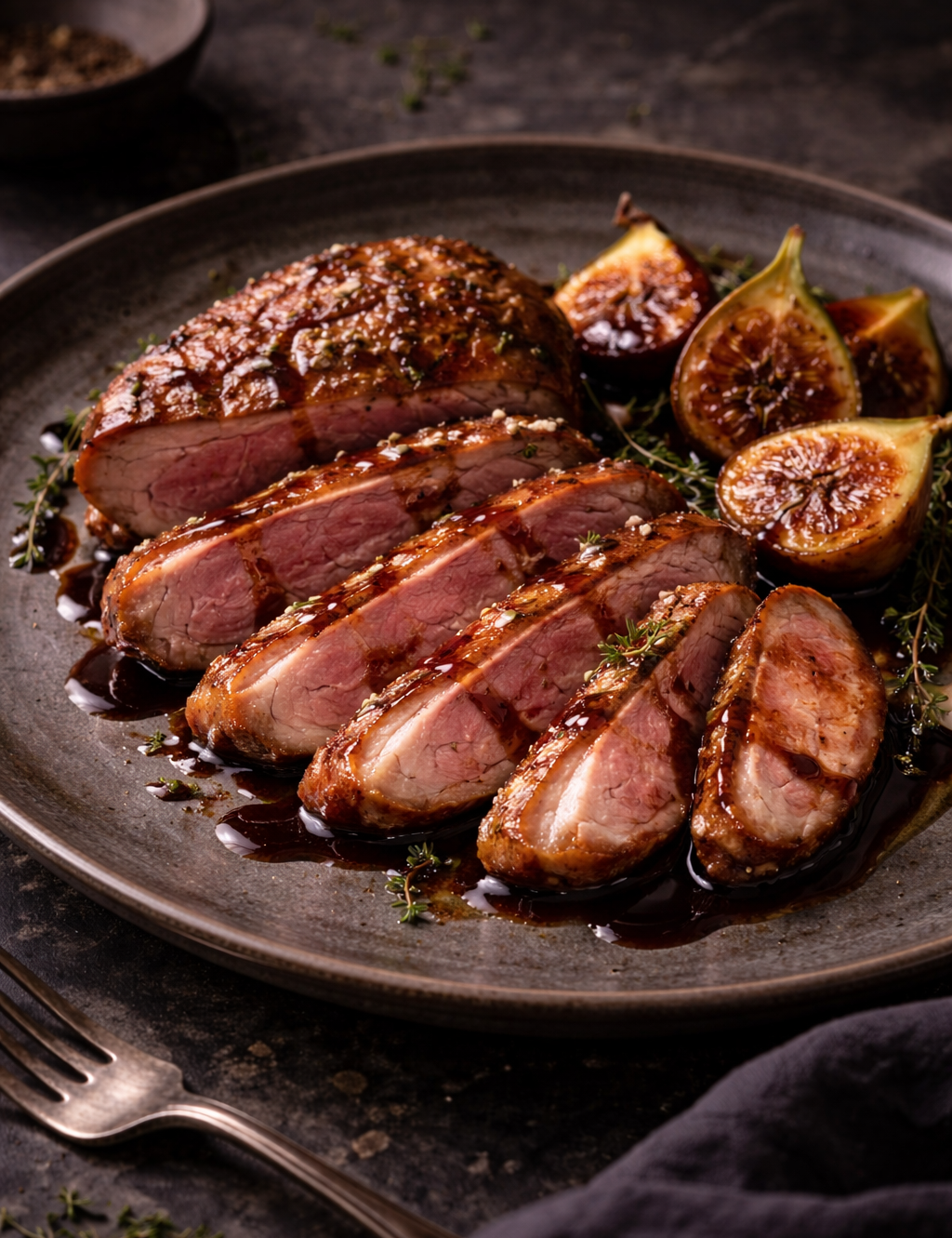 Roasted Duck Breast with Aged Balsamic & Fig