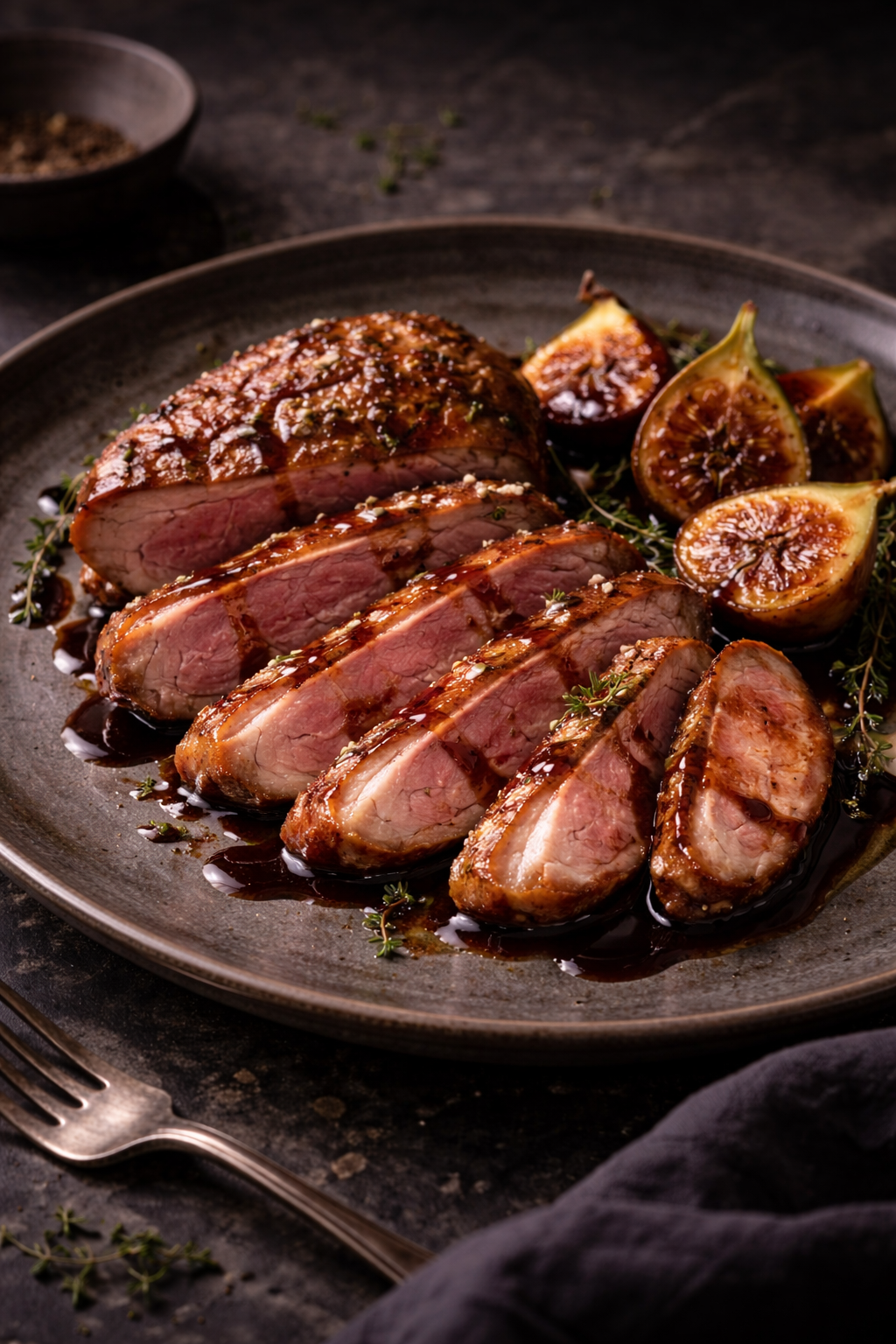 Roasted Duck Breast with Aged Balsamic & Fig