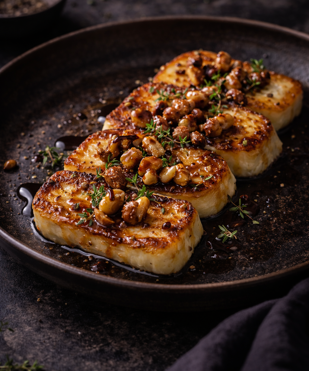 Seared Halloumi, Honeyed Nuts & Apple Balsamic