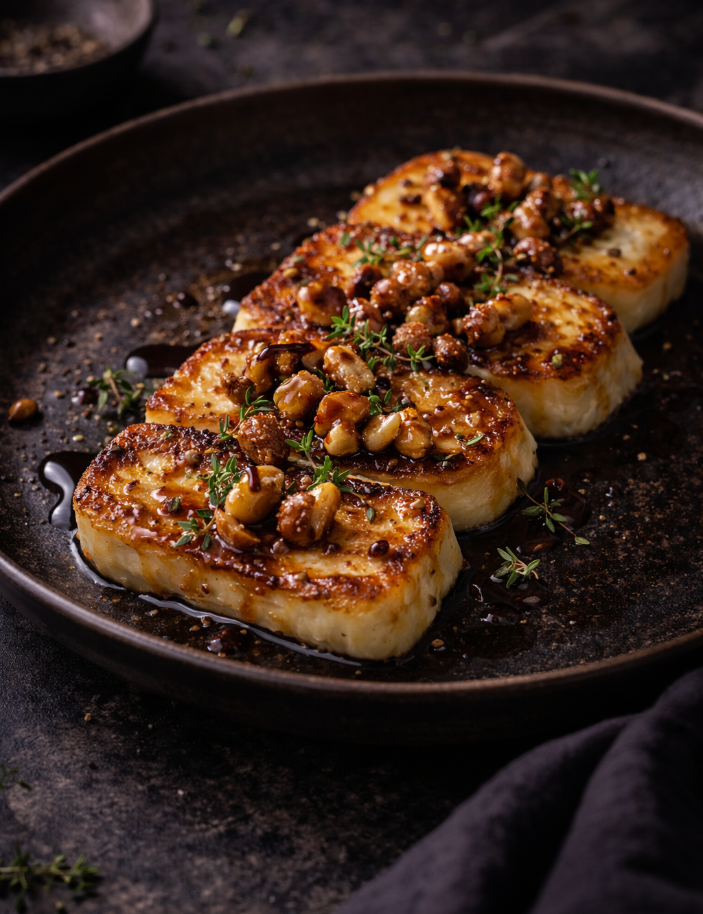 Seared Halloumi, Honeyed Nuts & Apple Balsamic