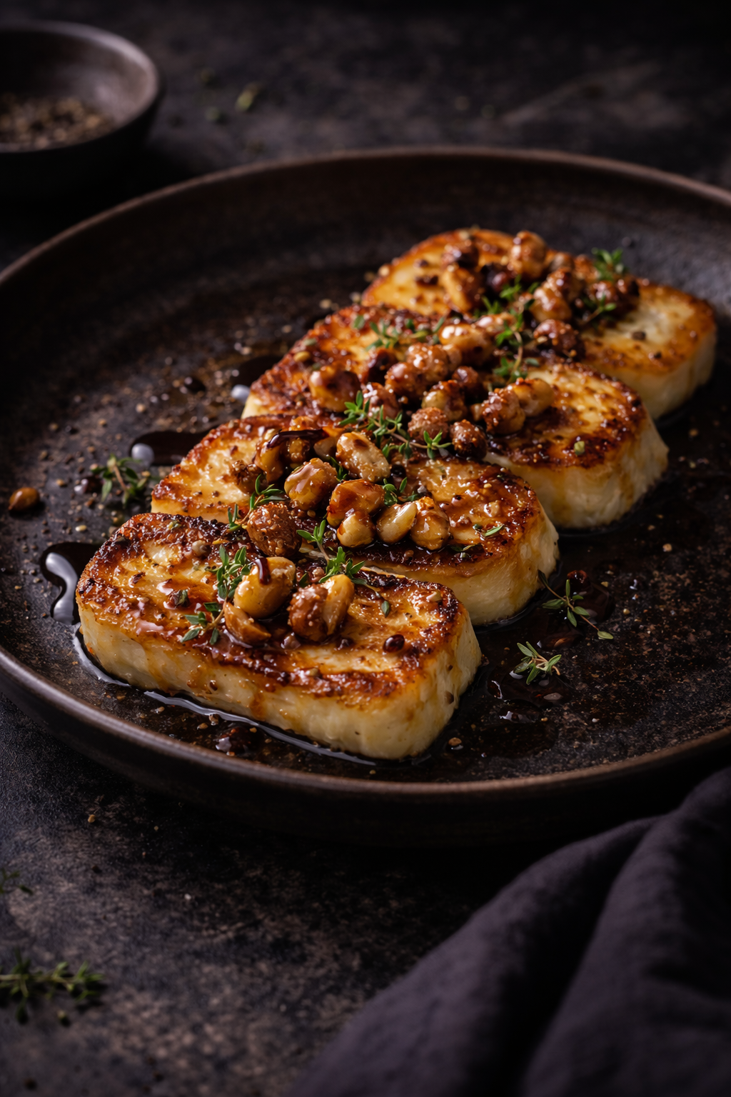 Seared Halloumi, Honeyed Nuts & Apple Balsamic