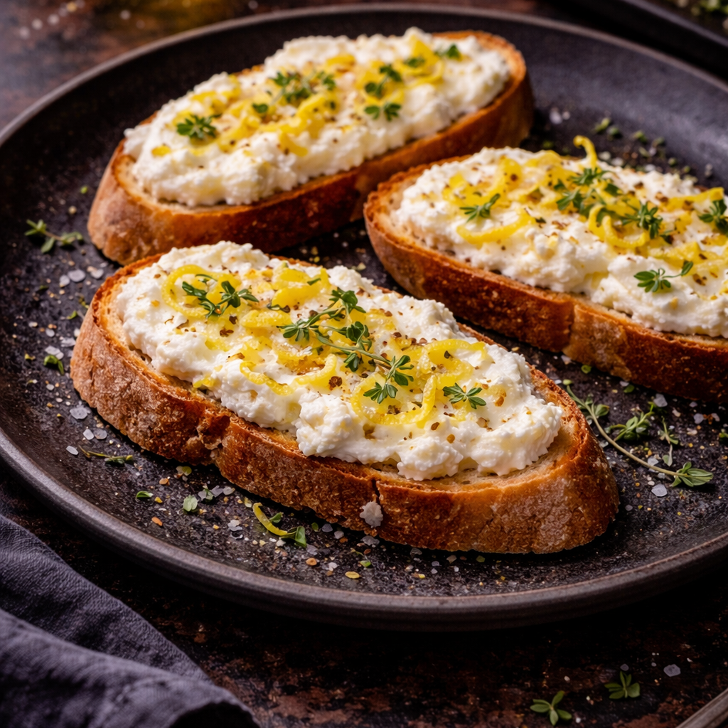 White Truffle Oil, Ricotta & Lemon Crostini