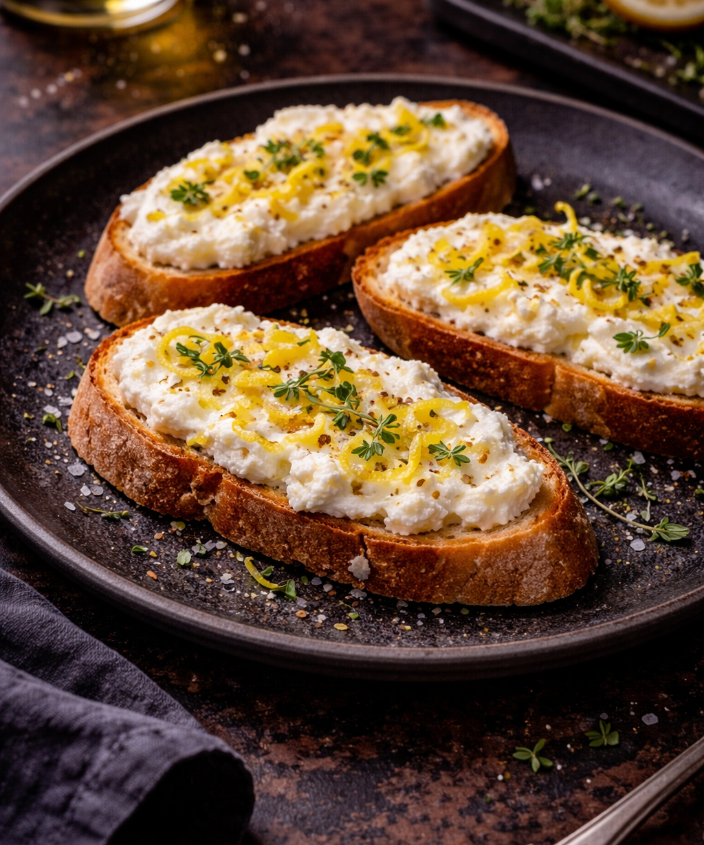 White Truffle Oil, Ricotta & Lemon Crostini