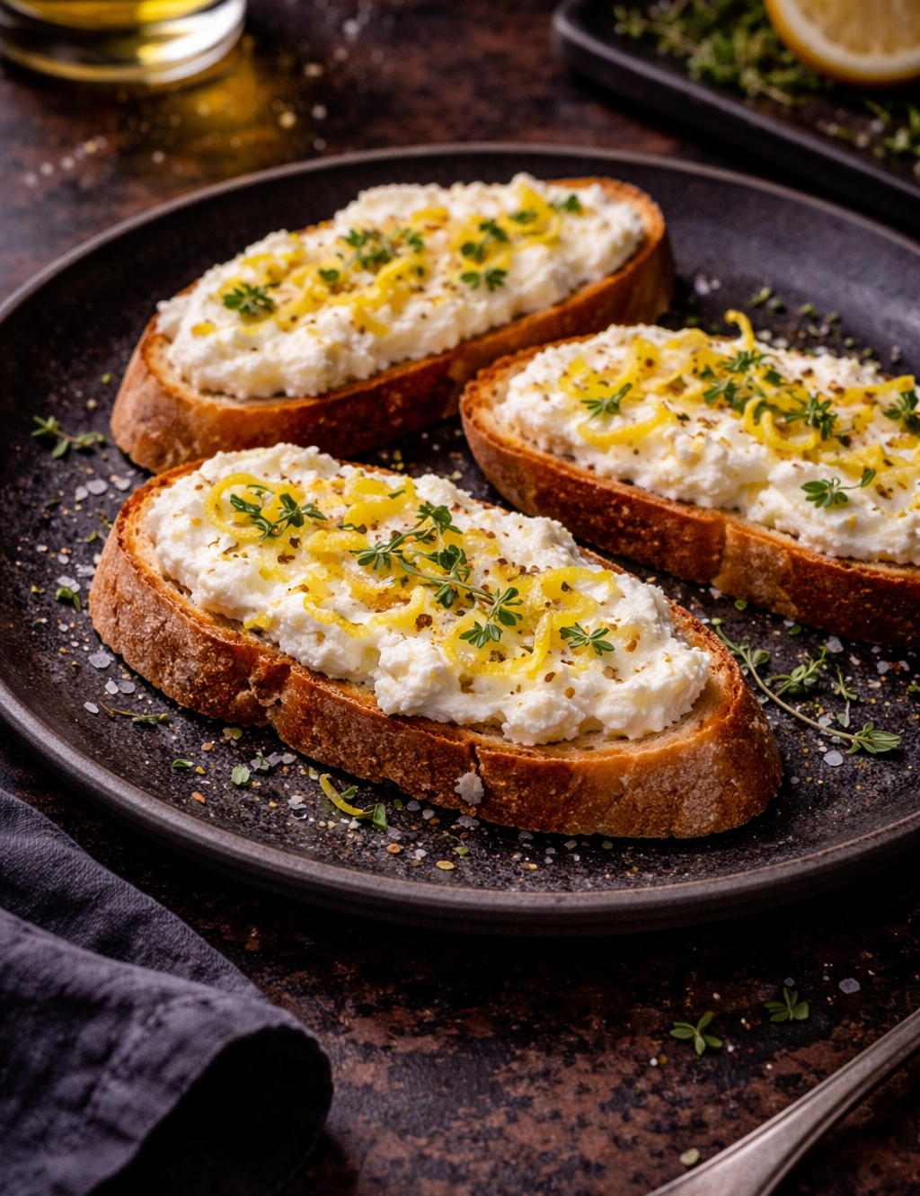 White Truffle Oil, Ricotta & Lemon Crostini