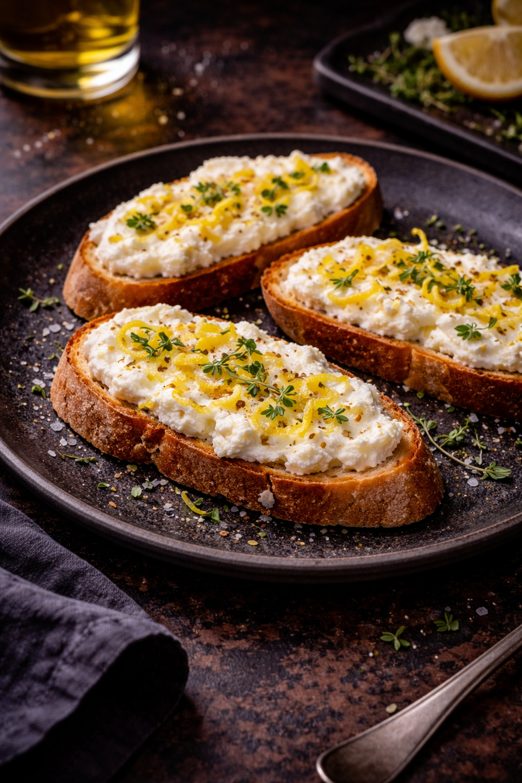 White Truffle Oil, Ricotta & Lemon Crostini