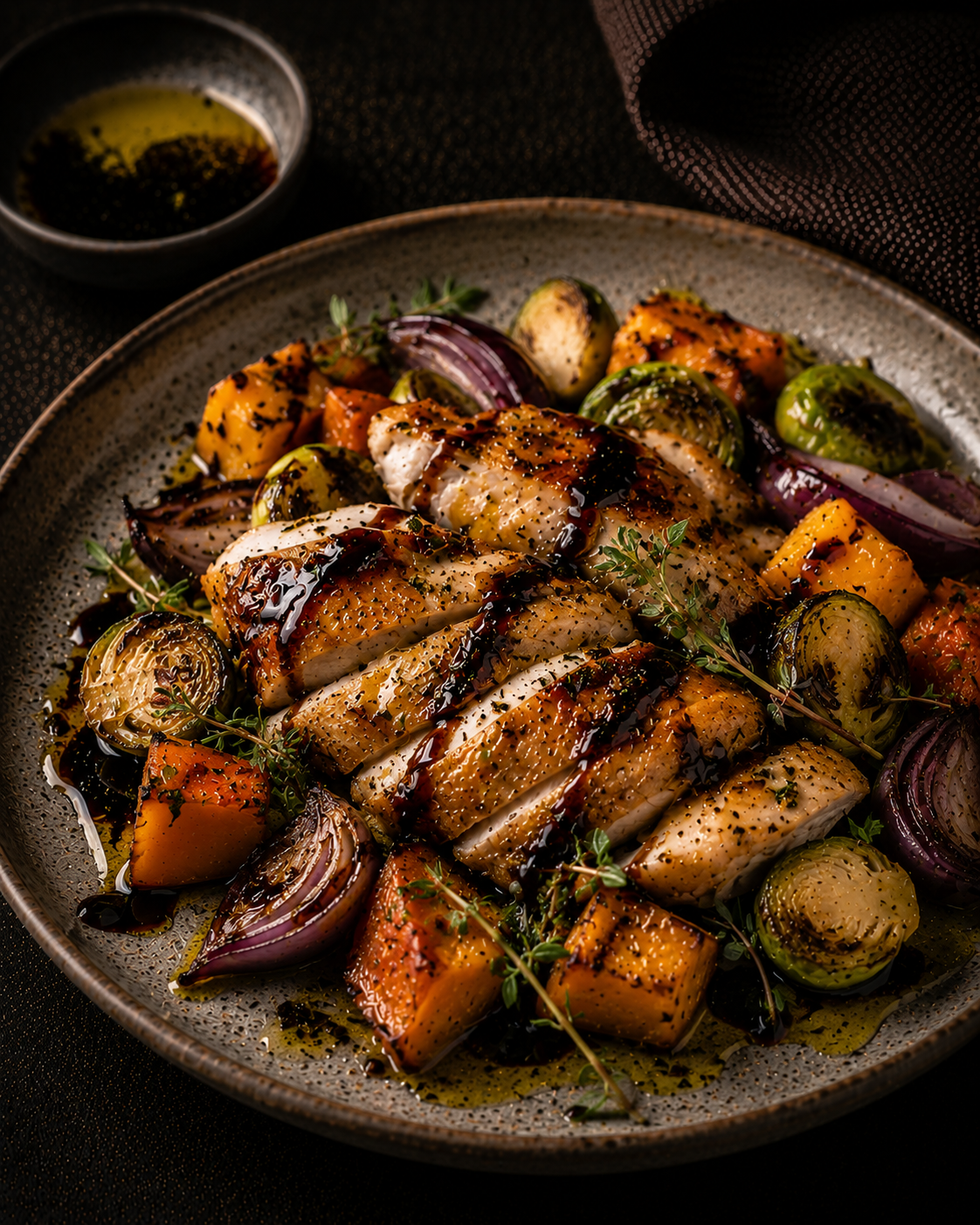Finish dishes with a balance of oil and balsamic