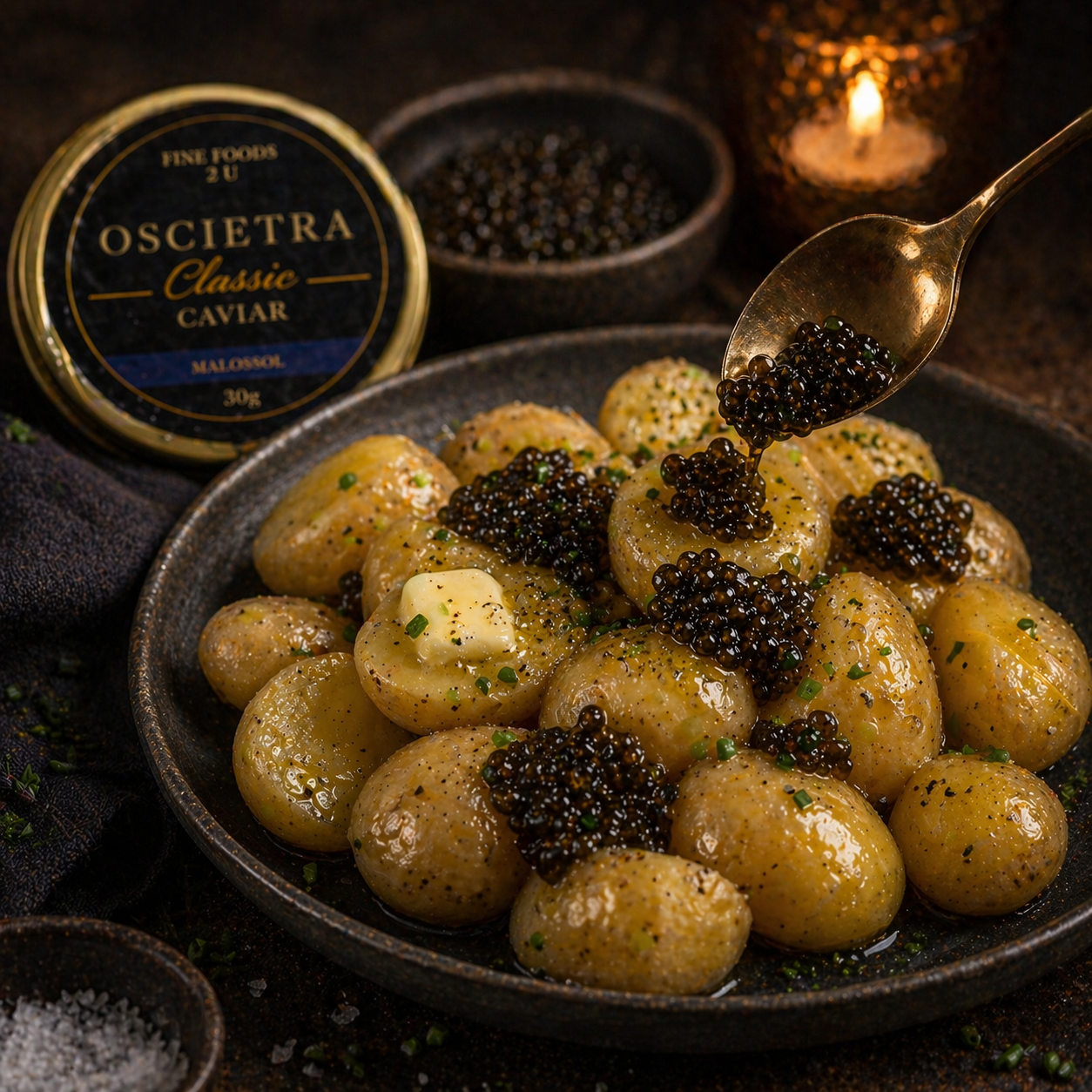 Spoon gently over warm new potatoes with butter