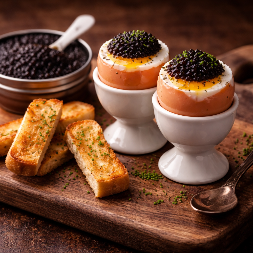 Spoon over soft boiled eggs for a refined, elegant finish