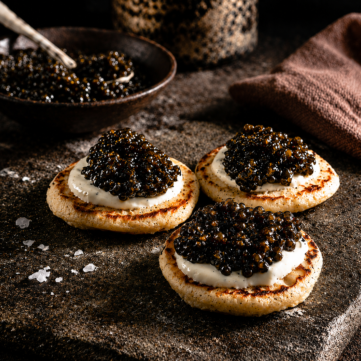 Serve generously on blinis with crème fraîche